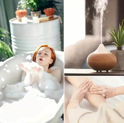 Women relaxing at home with TrustBotics Multi-Use Essential Oils for luxury aromatherapy ritual for well-being