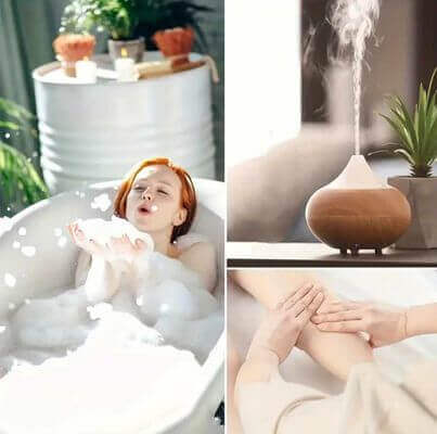 Women relaxing at home with TrustBotics Multi-Use Essential Oils for luxury aromatherapy ritual for well-being
