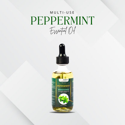 TrustBotics Multi-Use Peppermint Essential Oil bottle on white background with product branding, highlighting fresh and energizing natural formula.