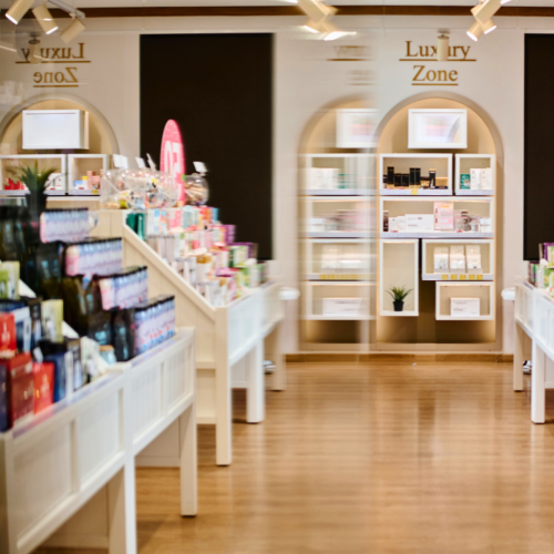 Beauty retail concept store displaying wellness and beauty products, representing TrustBotics retail partnership opportunities.